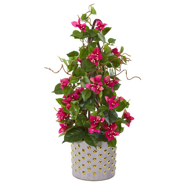 Nearly Natural 25” Bougainvillea Artificial Climbing Designer Vase Silk Plants,