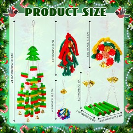 Buryeah 5 Pcs Natural Wooden Parrot Toys, Large Christmas Bird Toys with Multicolored Natural Wooden Blocks Bird Chewing Sticks for Macaws African Grey Cockatoos Gifts Playing