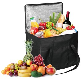 Cool Bag, 30L Cool Bags Large Thermal Food Delivery Bag, Reusable Insulation Shopping Bags, Insulated Picnic Lunch Bag, Large Ice Bag Foldable for Camping BBQ Shopping Work Trip (Black)