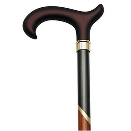 Walking Cane Soft Touch Brown Tease. This Walking Stick Cane has a Derby Satin Brown Soft Touch Handle. This Walking aid has a Metallic Gold scorched Cherry Hardwood Shaft with high Gloss Finish.