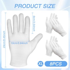 COWANIEE Large Cotton Gloves, Soft Stretchable White Cotton Gloves for Men and Women (XL, 8Pairs)