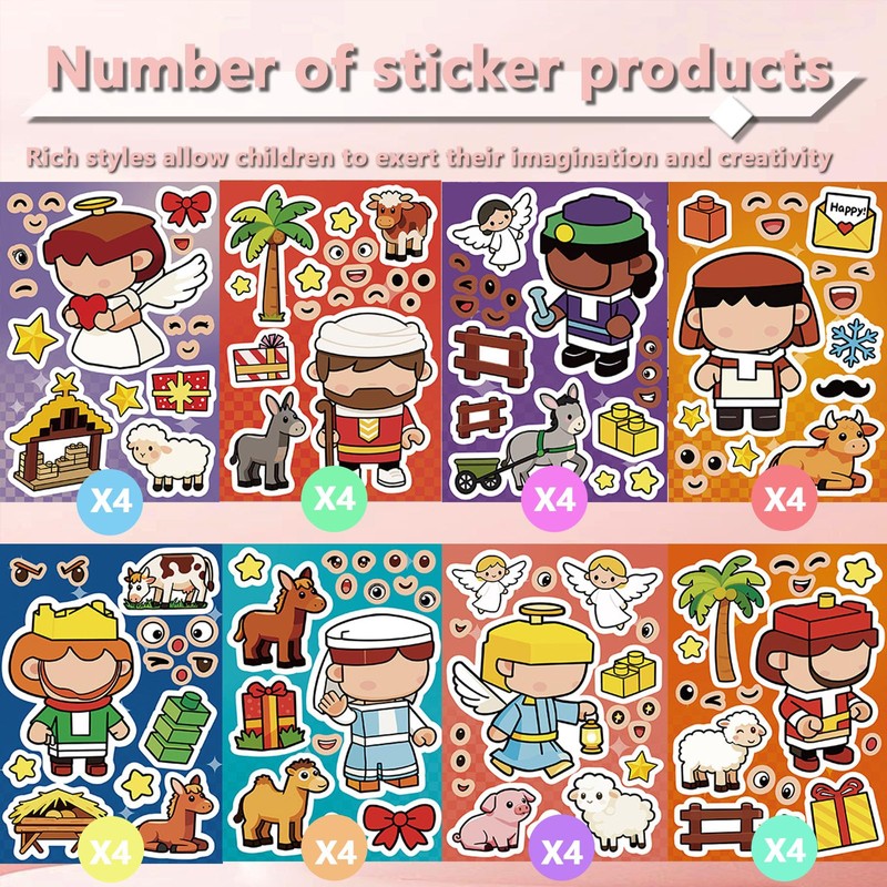 32 Sheets Christmas Religious Make a Face Sticker Make Your