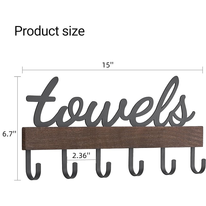Dahey Small Towel Rack with 6 Hooks, Towel Holder Wall
