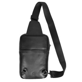 House of Luggage Leather Chest Bag Cross Body Small Travel Organiser Pouch Sling Black HLG7100