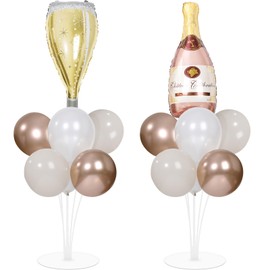 Champagne Gold Party Balloons Stand Kit 2 Sets With 2 Champagne Bottle Glass Foil Balloons Birthday Party Centerpiece for Tables for Engagement Bachelorette Bridal Shower Wedding Birthday Decorations