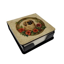 Caroline's Treasures Pekingese Christmas Flowers PU Leather Note Paper Holder with Artist-Designed Cover, Desk Accessory, Office Gift