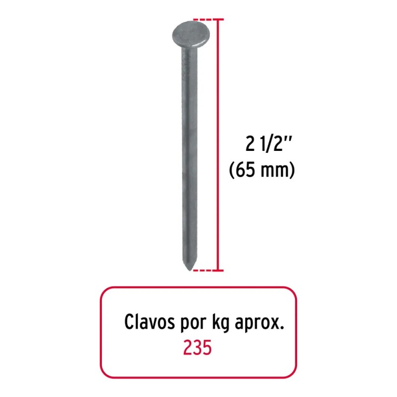 Clavo Estandard, 2-1/2'', Con Cabeza, Bolsa 1 Kg Fiero 45022