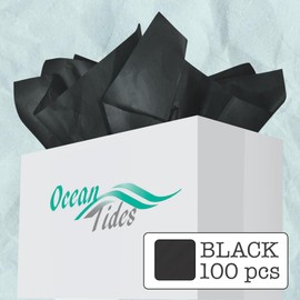 Ocean Tides Gift Wrapping Tissue Paper - Gift Tissue Paper for Birthdays, DIY Crafts, & Christmas - 100 Sheets Bulk Tissue Paper for Gift Bags - Lightweight & Easy to Shape - Black (15 x 20 inches)