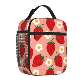 Strawberry Insulated Lunch Bag Kids,Kids Lunch Box for Girls Boys,Bento Lunch Box Cooler Bag with Front Pocket for Women Men,Cute Lunch Tote Bag Lunchbox for Work/Office/School/Picnic