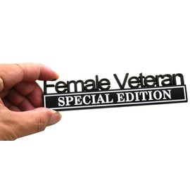 Female Veteran Edition Special Emblem Car Decal, Warrior Soldier 3D Sticker, Female Veteran Special Edition Letters Car Badges, Accessories (Black/White)