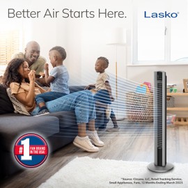 Lasko Tower Fan, Oscillating Performance, Remote Control, Nighttime Setting, Timer, 3 Speeds, High-Velocity Tower Fan, Room Fan for Bedroom or Office, 48" Gray, T48314