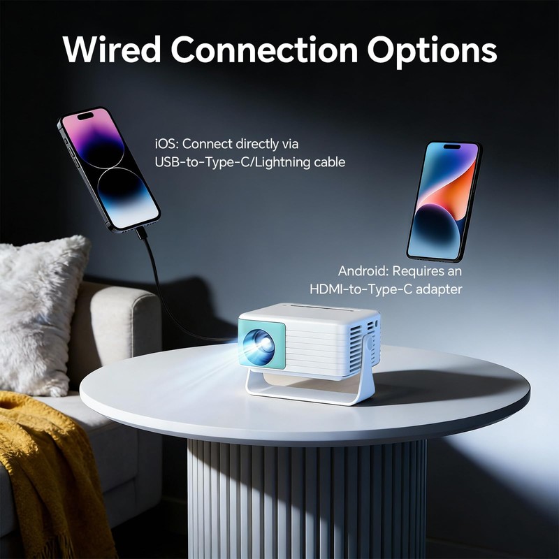 WOLFANG Mini Projector, Home Cinema Projector for Bedroom, Portable 1080P