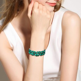 Ever Faith Women's Costume Jewelry Crystal 2 Layer Teardrop Stretch Bracelet for Prom Party Emerald Green Silver-Tone