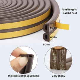 YOUSHARES Door Soundproofing Weather Stripping Door Seal Strip 20Ft Door Sealing Strips for Sound Proof Door Noise Blocker - D-Type Door Insulation Stripe for Door Frame, Door Gap, and Window (Brown)