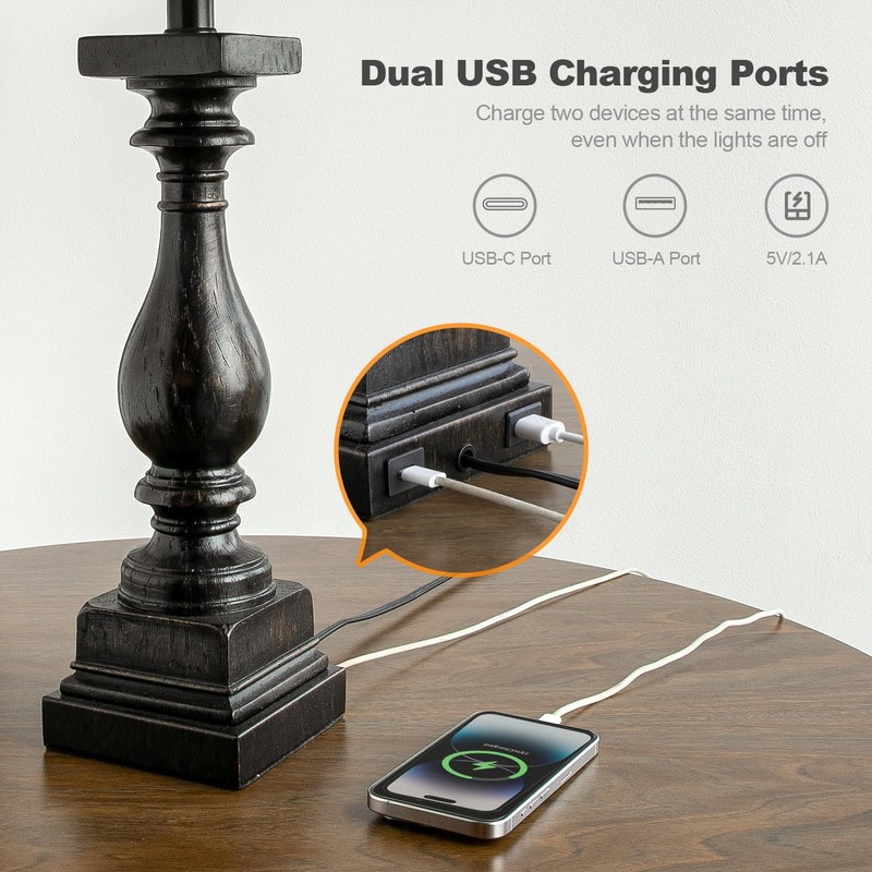 BOBOMOMO 27" Farmhouse Table Lamp Set of 2 with USB