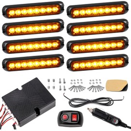 ROUTEKING 8x8LED Car Strobe Flashing Lights - Recovery Emergency Beacon Light, 14 Flashing Modes Beacons Warning Light, Universal for 12V-24V Car Vehicle Truck Caravan Camper (Amber)