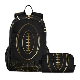 Jucciaco American Football Gold Backpack with Lunch Bag, School Travel Backpack for Teens Boys Girls Backpacks Set