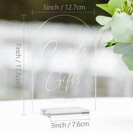 Acrylic Arch Cards and Gifts Sign,5x7 Inch Clear Wedding Gift Table Sign 1/8" Thick and Stand, Modern Calligraphy White Lettering Arched Acrylic Sign for Wedding Reception & Party
