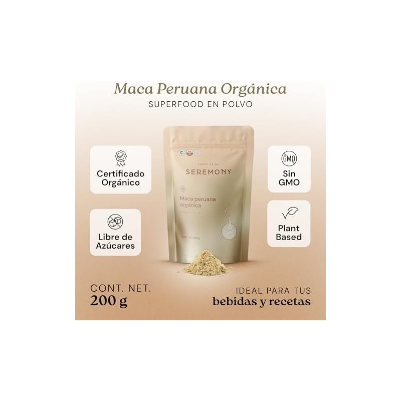 SEREMONY - Maca Peruana Orgánica en Polvo 200g - 100