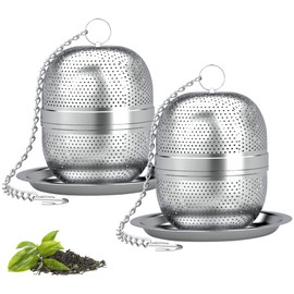 Yoassi 2 Stück Teesieb Teefilter aus Edelstahl, Feines Teeei Siebkugel Gewürzsieb mit Kette und Tropfschale für losen Tee, Gewürze, Teekannen, Tassen