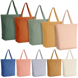 10 Pcs Reusable Canvas Grocery Shopping Tote Bags Bulk with Zipper and Handle, Mental Health School Gifts for Teacher Student(Natural Color)