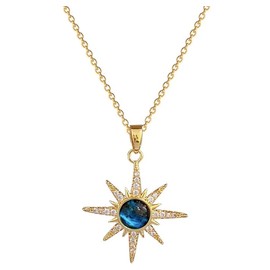 Ladies Decorative Pendant Necklace, 18K Gold Plated - 45cm Chain - North Star with Blue Crystal Gemstone - Supplied with Jewellery Gift Box (Blue Star)