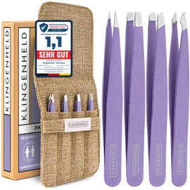 KLINGENHELD Precise Tweezers Set with Hand-Cut Tips - Perfect for All Applications - Includes Cotton Case 100% Plastic-Free & Sustainable - Tweezers Eyebrow Plucking, 21 Colours