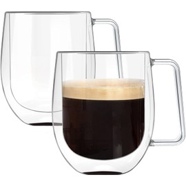 Glass Coffee Cups, Insulated Latte Glasses, Double Walled Tea Glasses, 2 x 350 ml Tea Glasses, Double-Walled Tea Glasses, Coffee Glasses, Cappuccino, Tea, Milk, Juice, Ice Cups (Tea Glasses with