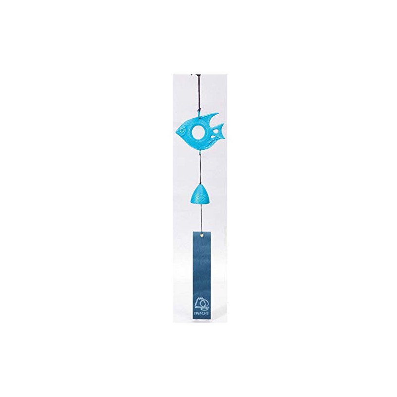 Iwachu Wind Chime, Tropical Fish, Silver/Turkey Blue, Body Size (cm):