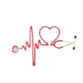 Enamel Love Heart Stethoscope Brooches Men Crystal Heartbeat Bag Brooches