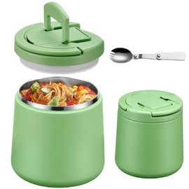 20oz Insulated Vacuum Food Jar with Buckle Lid,Soup Thermo for Hot Food Kids,Wide Mouth Leakproof Stainless Steel Lunch Container with Spoon-Green