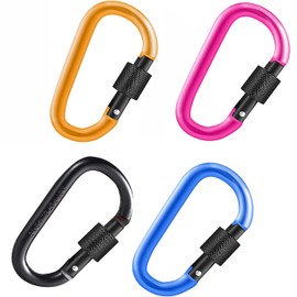 Aluminum Alloy D-Ring Locking Carabiner Clip Keychain Hook Clips Locking Carabiner Hiking Clips with Screw Gate Lock Heavy Duty for Outdoor, Camping, Hiking, Traveling, Fishing, Backpack（4pcs）