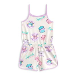 Squishmallows Girls Multicoloured Sleeveless Playsuit | Squish Squad Character All Over Print Outfit | Casual Summer Apparel with Pockets | Elasticated Waistband Round Neck Design - 6-7 Years
