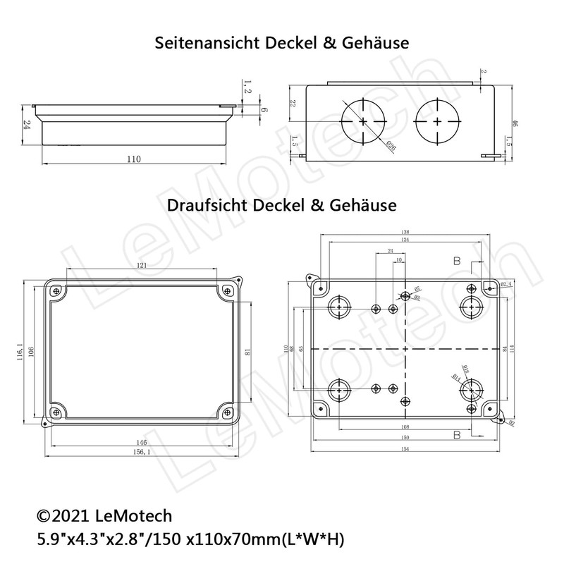 LeMotech ABS Plastic Dustproof Waterproof IP65 Junction Box Universal Electrical