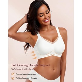 HORISUN Wireless Bras for Women, Non Wired Comfortable Seamless Support Bra Lift Full Coverage Bra Mesh Lace Deep V Plus Size Bralettes (White 3XL)