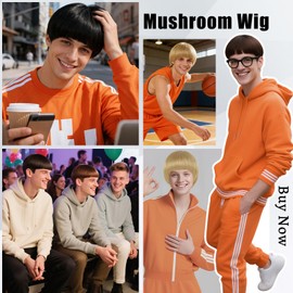 Yargel Hair Blonde Bowl Cut Wigs For Men And Women 60s Retro Blonde Mushroom Wig With Bangs Unisex Short Straight Anime Funny Wig for Halloween Costume Cosplay Party Use