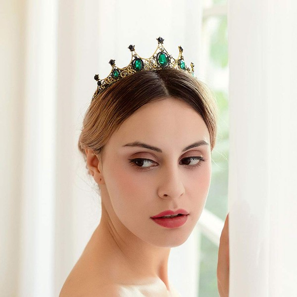 Leiothrix Gold Rhinestone Crowns and Tiaras Baroque Bridal Hair Accessories Wedding Hair Jewelry