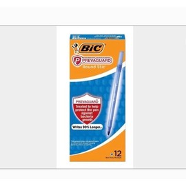 BIC 12 X BIC PrevaGuard Round Stic Ballpoint Pen Medium Point Blue Ink 12 Count .