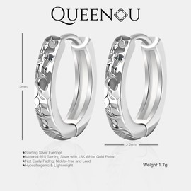 925 Sterling Silver Hoop Studs Earrings for Women, Flash Carved Design 3D Texture High Polish Finish with Click-Top Closure Small Lightweight Hypoallergenic Huggie Jewelry Gifts