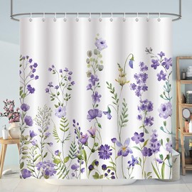 COZZSNUGE Purple Floral Shower Curtain, Lilac Garden Flower Spring Bathroom Decor, Waterproof Polyester Bath Curtain with 12 Hooks, 72 x 72 Inches