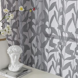 OWENIE Leyna 2 Panels Charcoal Gray Sheer Curtains 63 Inch Length for Bedroom, Soft Lightweight Jacquard Clip Window Curtain for Living Room, Double Rod Pockets Textured Drapes, Each 40Wx63L Inches