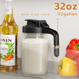 Breast Milk Pitcher, Mason Jar 32 oz, Wide Mouth Jar with Green Flip Cap Lid and Pour Spout, Heavy Duty Airtight Seal for Freshness and Convenience, Great for Cold Beverages and Home Entertaining