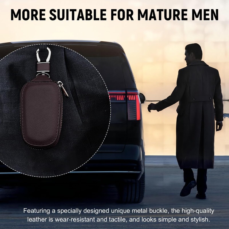 Yourkar Car Key Case, Genuine Leather Auto Fob Storage Bag,