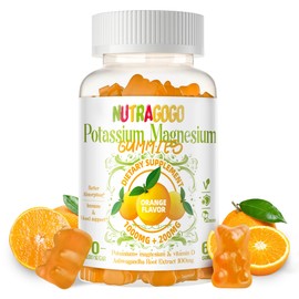 Potassium Magnesium Gummies,Potassium Supplement w/Ashwagandha,High Absorption Magnesium Glycinate,B6,D3,Potassium Citrate for Leg Cramps,Muscle,Electroyte for Adults Kids,Sugar-Free, 60 Gummies