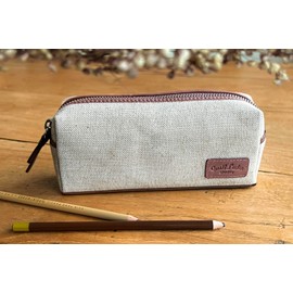Gusti Franklin Leather Pencil Case for Men and Women, Fabric Pencil Case, Beige Leather, brown, Minimal