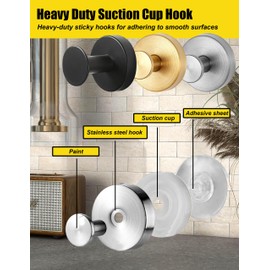 Heavy Duty Suction Cup Hooks, Stainless Steel Bathroom Hooks, Self-Priming Towel Hooks for Bathroom, Kitchen and Walls (10, Gold)