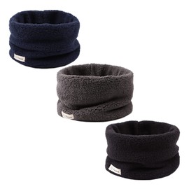 Zsedrut Fleece Warm Kids Scarf Thick Velvet Boys Girls Round Scarves Toddler Kids Winter Neck Warmer (Navy+Black+Dark Gray)