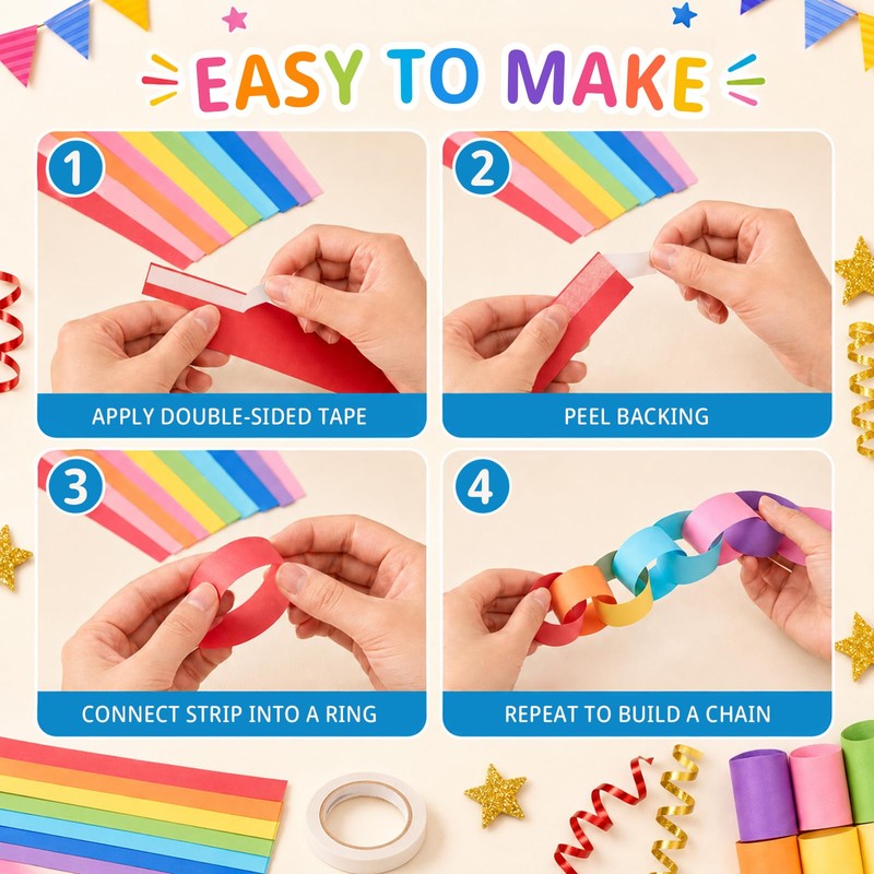 600 Sheet Paper Chain Strips Craft Kit with Star Garland