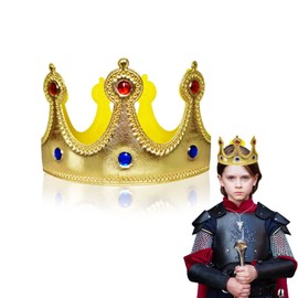VIKSAUN King Crown Hat Golden King Crowns, Crowns Party Hat, Birthday Party Crowns, Cloth Gold Coronation Crown with Gems Kings Charles Coronation Party Decorations Nativity Carnival (1 pcs)