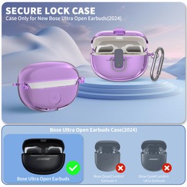 [Secure Lock] for Bose Ultra Open Earbuds Case(2024), TUDIOW Clear TPU Shockproof Protective Cover for Bose Open Ear Wireless Earbuds Accessories with Cleaning Kit & Keychain (Clear Purple)